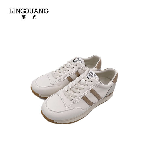 圆头系带小白色撞色拼接休闲鞋