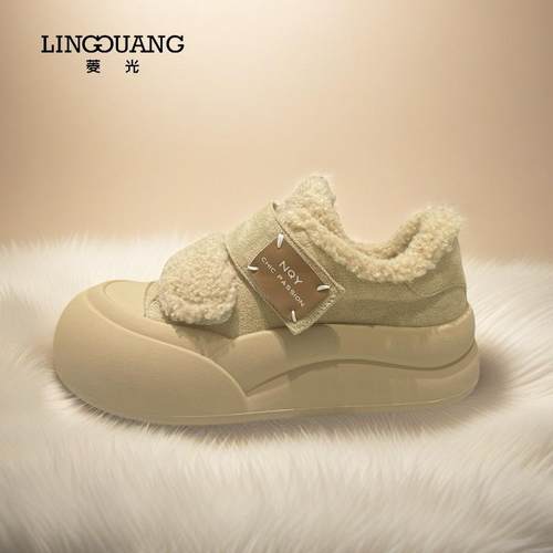 菱光魔术贴雪地靴厚底增高板鞋