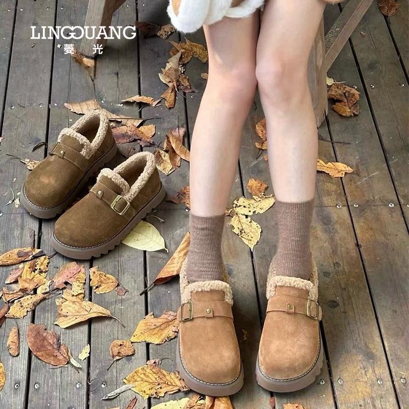 菱光2024冬季新款女鞋加绒保暖棉鞋厚底防滑耐磨雪地靴N43T9129