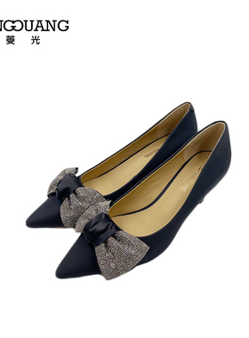 菱光女鞋2023春季新款优雅通勤蝴蝶结高跟鞋浅口尖头B233BL2292