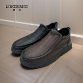 菱光男鞋 M43HL838 软底软面羊皮圆头一脚蹬皮鞋 新款 商务休闲鞋