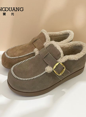 菱光反绒皮勃肯鞋女加绒保暖毛毛鞋休闲百搭金属扣N53DY1652