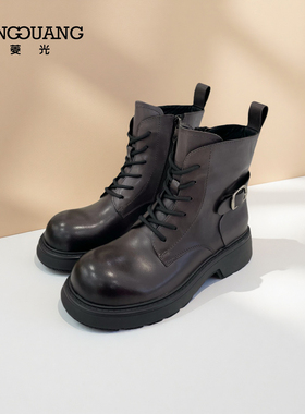 菱光英伦风真皮马丁靴女厚底系带侧拉链短靴机车靴N53ZM681D