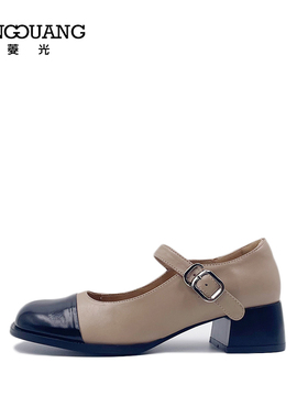 菱光女鞋2022秋季新款法式复古粗跟单鞋玛丽珍少女皮鞋B227H2306