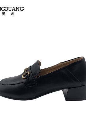 菱光女鞋2022秋季新款马衔扣乐福鞋复古粗跟圆头一脚蹬B227H2332