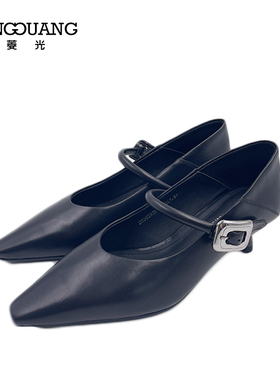 菱光小香风单鞋女2023新款百搭低细跟浅口一字扣玛丽珍B238Y5281