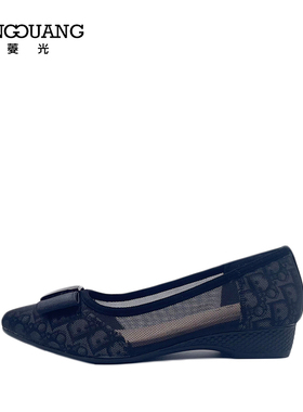 菱光女鞋2022春季新款浅口软底透气网纱尖头皮鞋大码B2205HD915