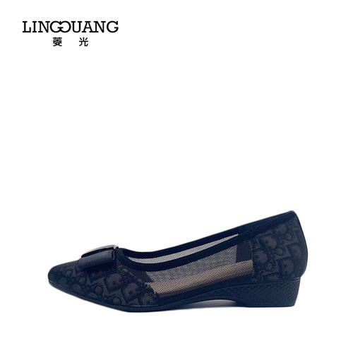 浅口软底透气网纱尖头蝴蝶结皮鞋