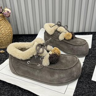 百搭豆豆鞋 真皮厚底增高勃肯鞋 加绒保暖毛毛棉鞋 新款 潮 女2025冬季