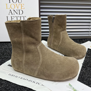 真皮厚底雪地靴女2025冬季 百搭休闲加绒保暖内增高勃肯棉短靴 新款