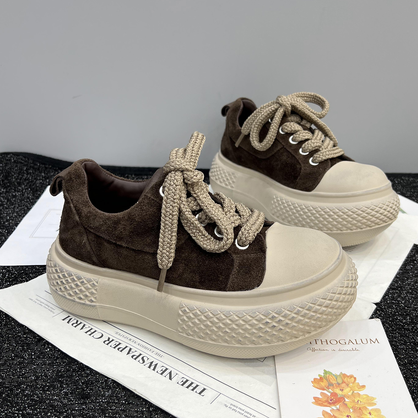 真皮大头复古松糕鞋女丑萌面包鞋