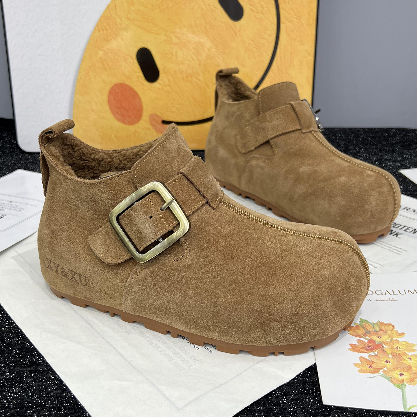 真皮厚底勃肯鞋加绒保暖雪地棉鞋