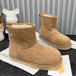 潮 加绒保暖勃肯棉鞋 TT&RR大头厚底真皮东北雪地靴女2025冬季 新款