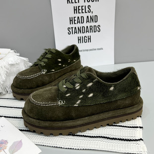 女2026春季 单鞋 新款 休闲鞋 加绒潮 舒适厚底时尚 真皮马毛复古勃肯鞋