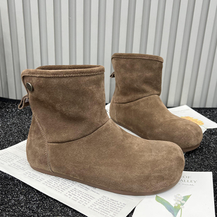潮 休闲加绒保暖雪地棉加厚勃肯棉鞋 真皮厚底雪地靴女2025冬季 新款
