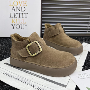 加绒保暖勃肯棉鞋 真皮厚底勃肯鞋 百搭休闲乐福鞋 新款 潮 女2025冬季