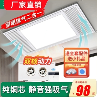 集成铝扣厨房排气扇带灯led卫生间板吊顶 雷世集换气照明二合一