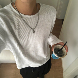 宽松打底衫 新款 韩系穿搭 T恤男2026春季 MRCYC老钱风圆领华夫格长袖