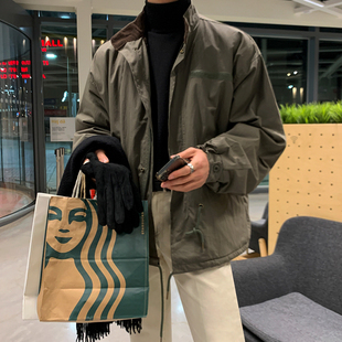 MRCYC男士 韩系宽松潮流加绒加厚棉衣外套 立领工装 夹克棉服秋冬季