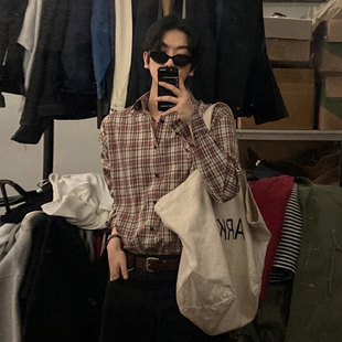 秋季 男士 宽松休闲衬衣韩系通勤老钱风穿搭 衬衫 MRCYC复古格子长袖