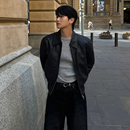 宽松休闲复古外套韩系通勤风穿搭 秋季 MRCYC痞帅短款 翻领皮衣男士