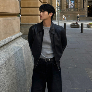 宽松休闲复古外套韩系通勤风穿搭 秋季 MRCYC痞帅短款 翻领皮衣男士