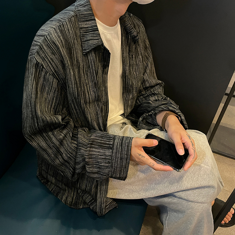 MRCYC韩版扎染条纹长袖衬衫外套