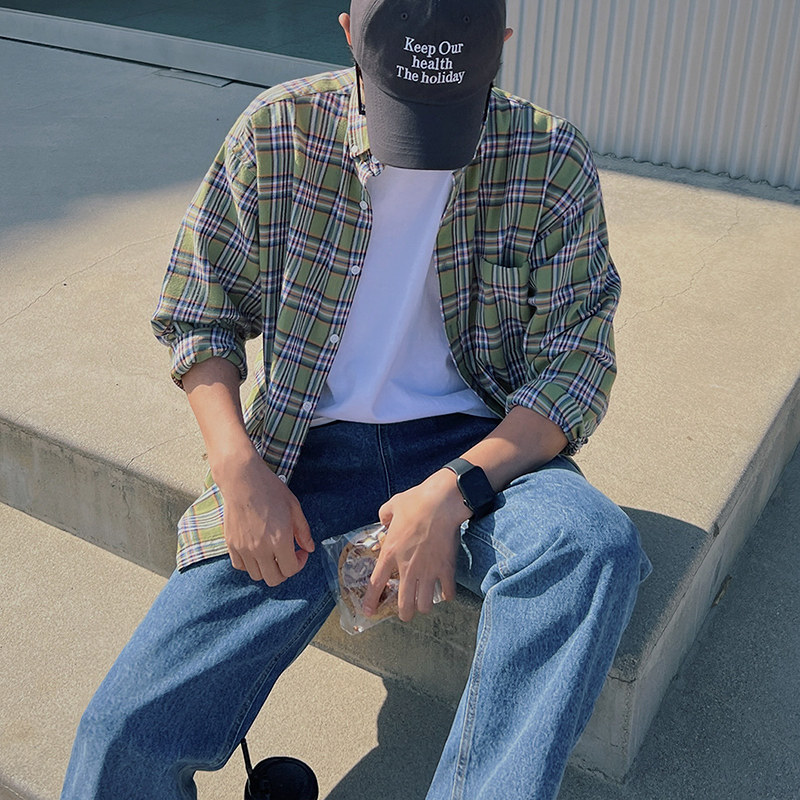 MRCYC长袖衬衫男秋季韩系宽松潮流格子寸衫百搭复古休闲衬衣外套,男装,衬衫,淘宝优惠券,粉丝福利购,淘宝优惠卷