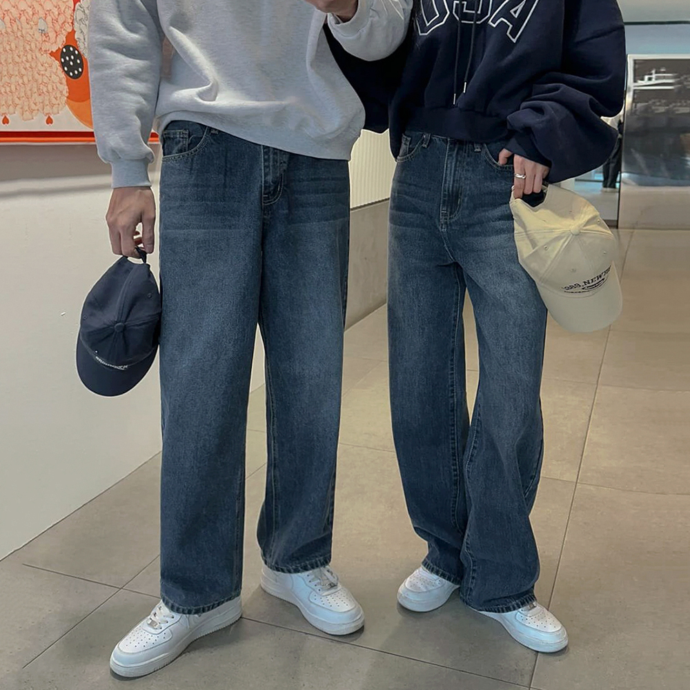 MRCYC韩版宽松水洗直筒牛仔裤