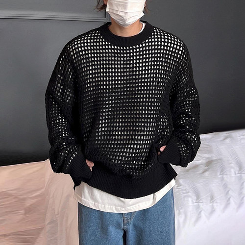 MRCYC格子针织衫男长袖秋季韩系潮流宽松设计感百搭圆领套头毛衣 - 封面