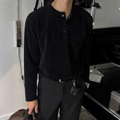 MRCYC轻熟风亨利领坑条长袖 韩系穿搭 宽松打底衫 T恤男2026春季 新款