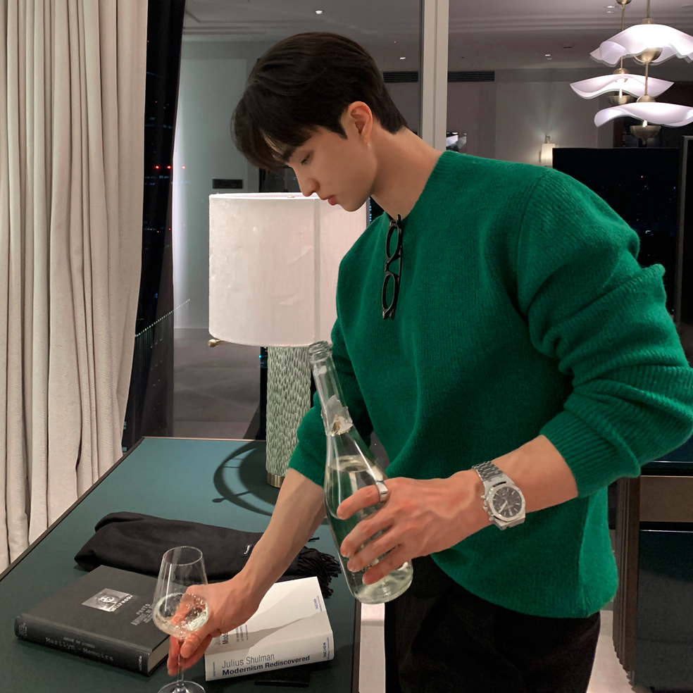 MRCYC慵懒风套头毛衣男冬季宽松保暖上衣韩系潮流简约圆领针织衫