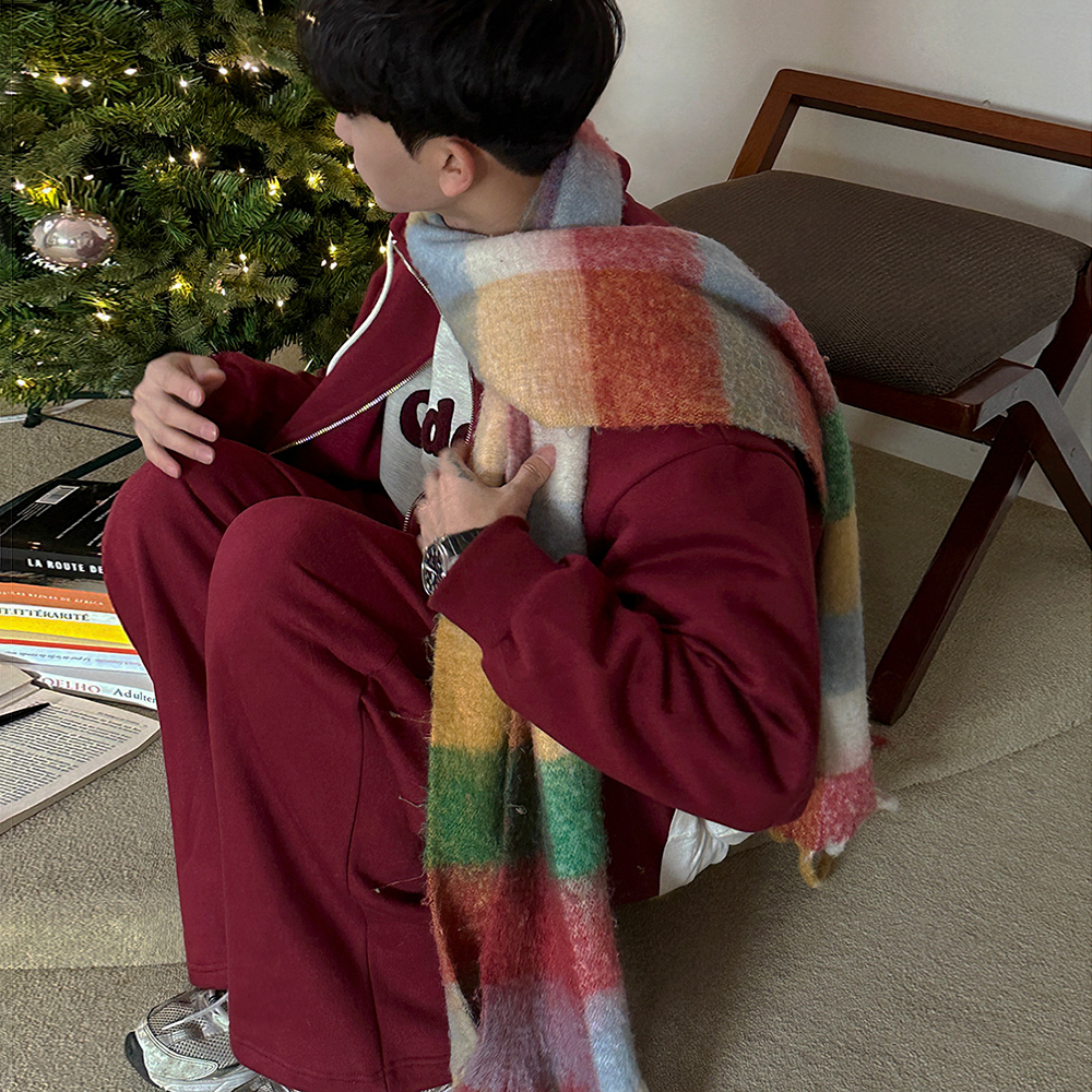 MRCYC秋冬韩版拼色马海毛围巾男