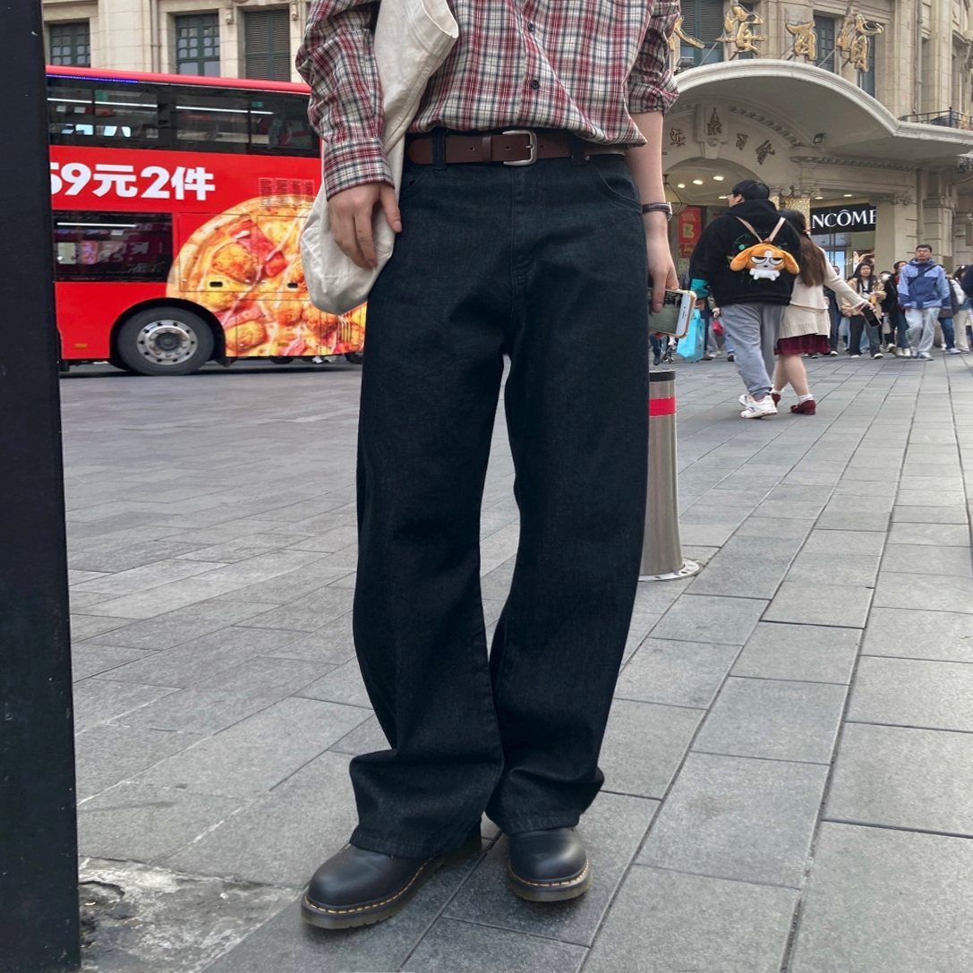 MRCYC韩系通勤复古直筒牛仔裤