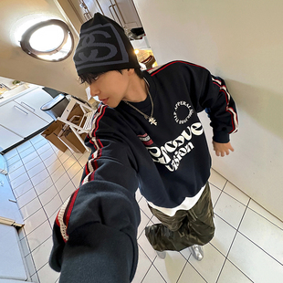 宽松纯棉上衣韩系潮流套头外套 MRCYC设计感字母印花卫衣男秋冬季