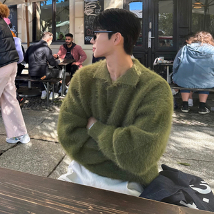 韩系松弛感穿搭 宽松保暖针织衫 MRCYC马海毛翻领套头毛衣男士 冬季