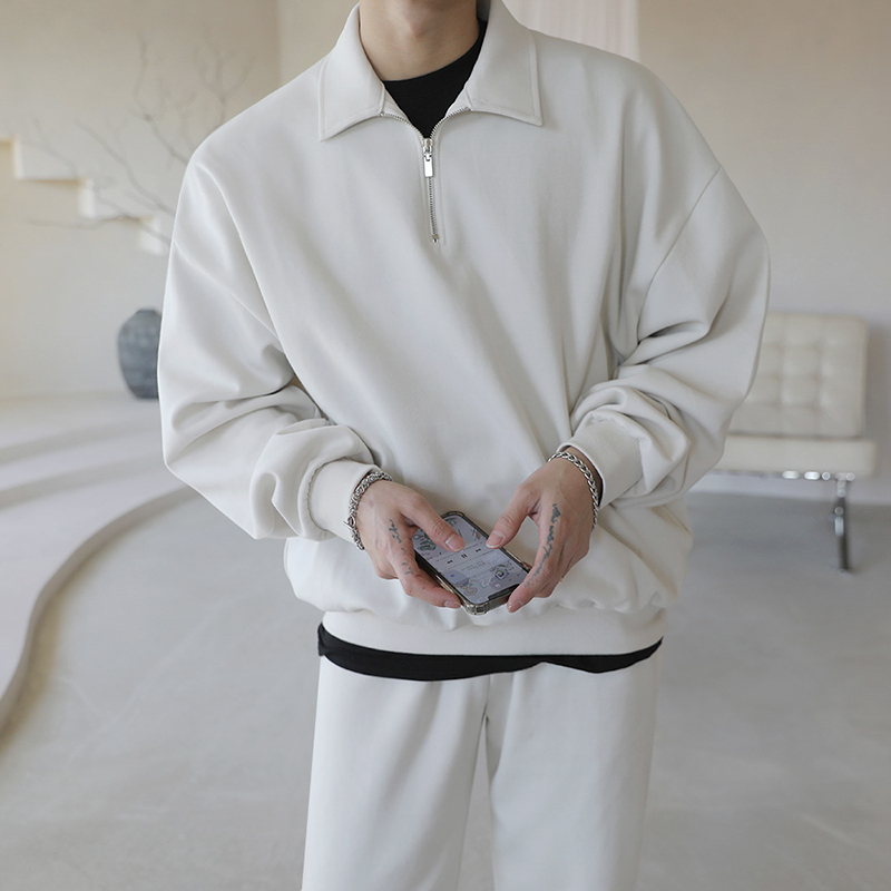 MRCYC半拉链翻领卫衣套装男秋季韩版宽松潮流纯棉休闲上衣两件套
