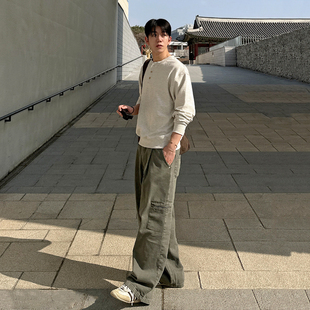 男士 宽松直筒长裤 MRCYC水洗做旧牛仔裤 秋冬季 韩系潮流痞帅工装 裤