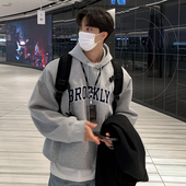 MRCYC韩系连帽卫衣男高级感春秋款 宽松潮流字母刺绣纯棉上衣外套