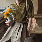 夏季 MRCYC复古麻花纹针织短袖 T恤男士 宽松翻领上衣韩系老钱风穿搭