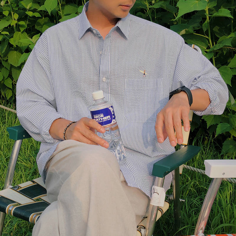 条纹长袖刺绣衬衫Mrcyc