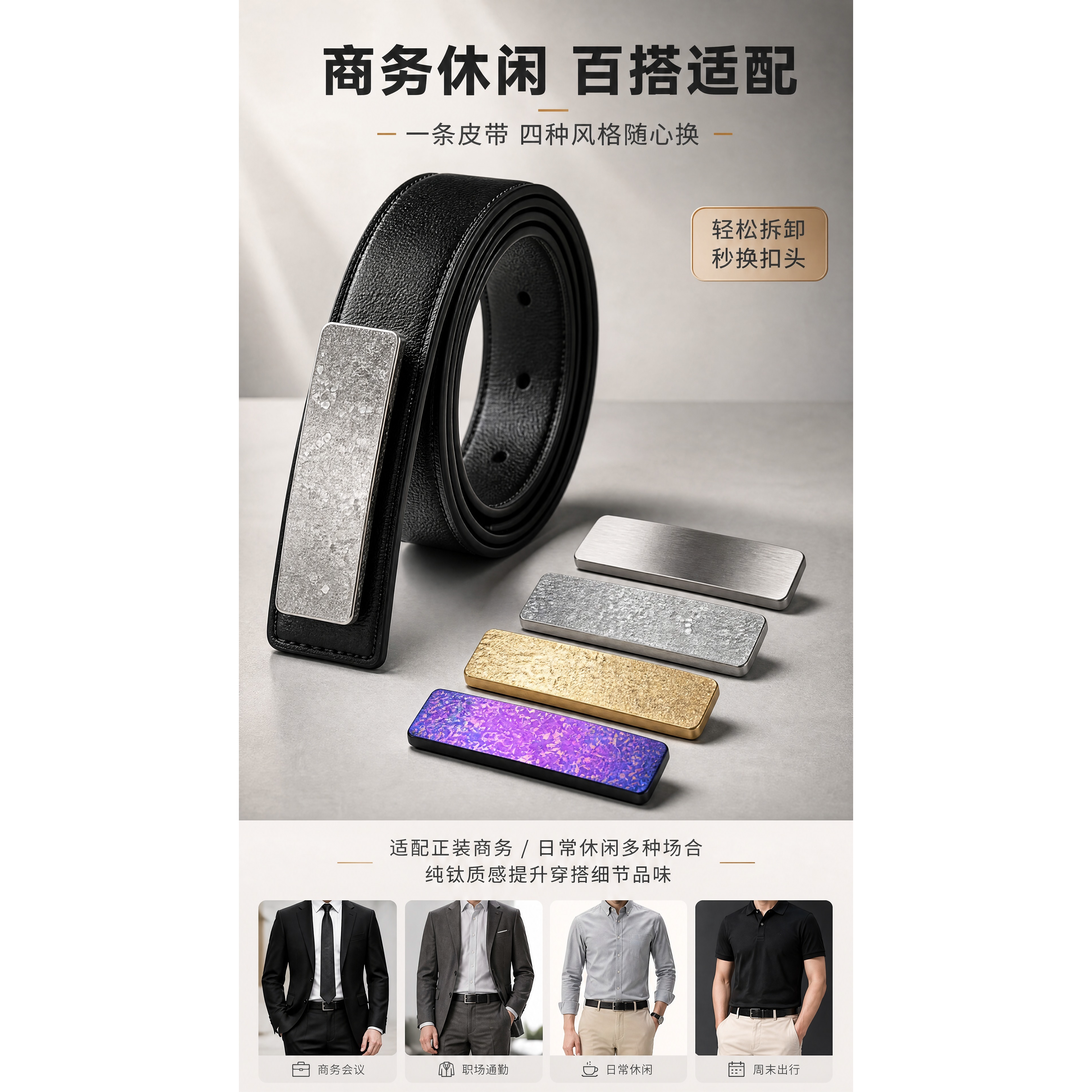双针腰带信鑫钛纯钛防敏商务真皮