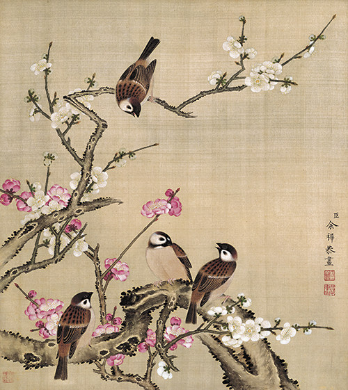 印刷微喷国画新中式装饰画玄关挂画艺术复制字画清余稚穉梅花麻雀