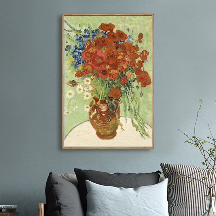 梵高花瓶向日葵名画北欧装饰画客厅餐厅玄关壁画酒店走廊过道挂画图片