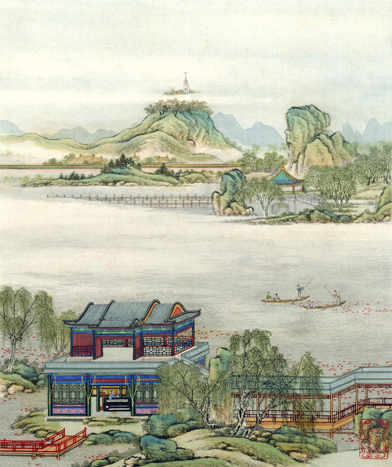 清陈枚山水楼阁图册五仿古画山水画名人字画名家书画国画装饰画