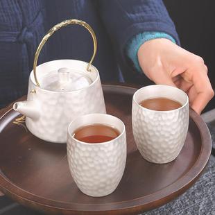 茶壶一壶二用喝茶银茶杯整套户外简约旅行泡茶器 999纯银茶具套装