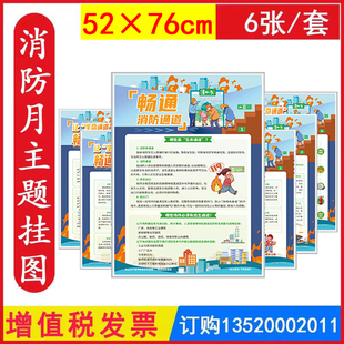让生命通道畅通无阻宣教挂图 2026消防月主题海报 招贴画壁报图片标语墙贴培训资料知识壁挂119消防日6张铜版纸印刷 JAT1183
