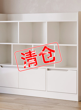 简易落地书架书柜家用客厅小户型收纳架一体带门多层置物架矮柜子