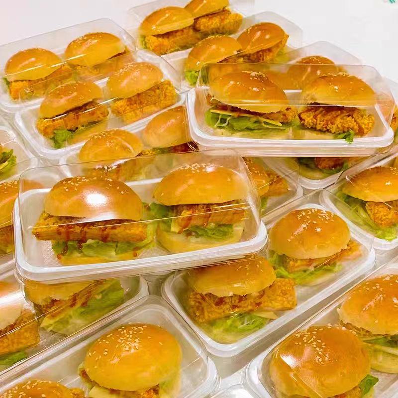迷你小汉堡打包包装盒牛皮热狗三明治盒子透明一次性打包盒