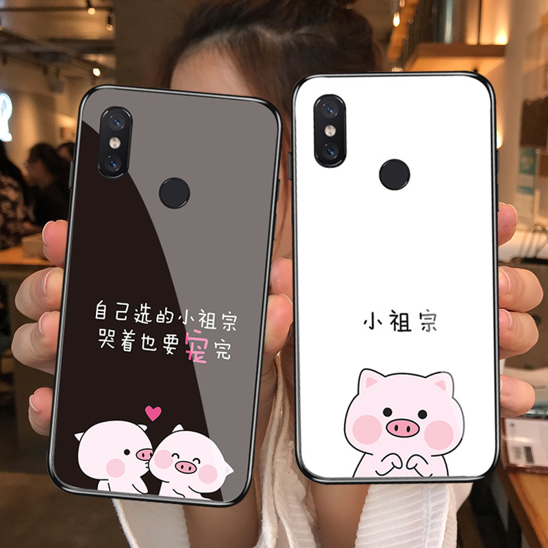 可爱卡通萌小祖宗适用小米play/5x/6x/mix2s/mix3/max3钢化玻璃手机壳